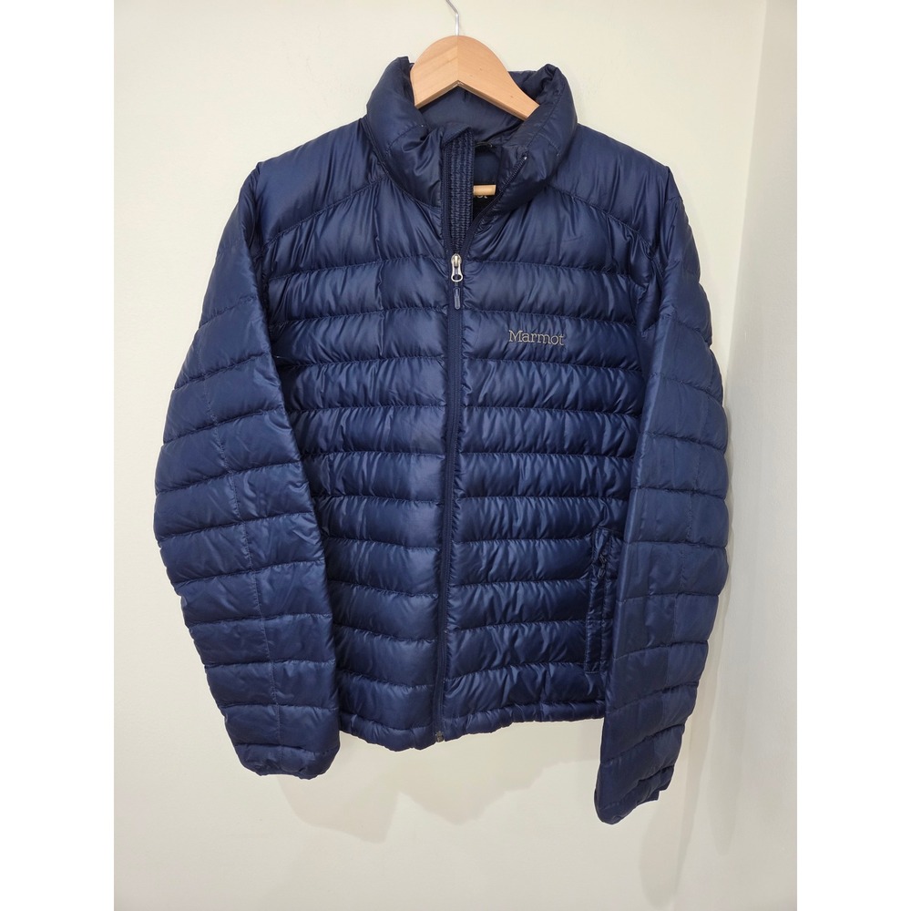 Marmot Mens 700 Fill Down Puffer Jacket Navy Blue Ripstop Full Zip Medium